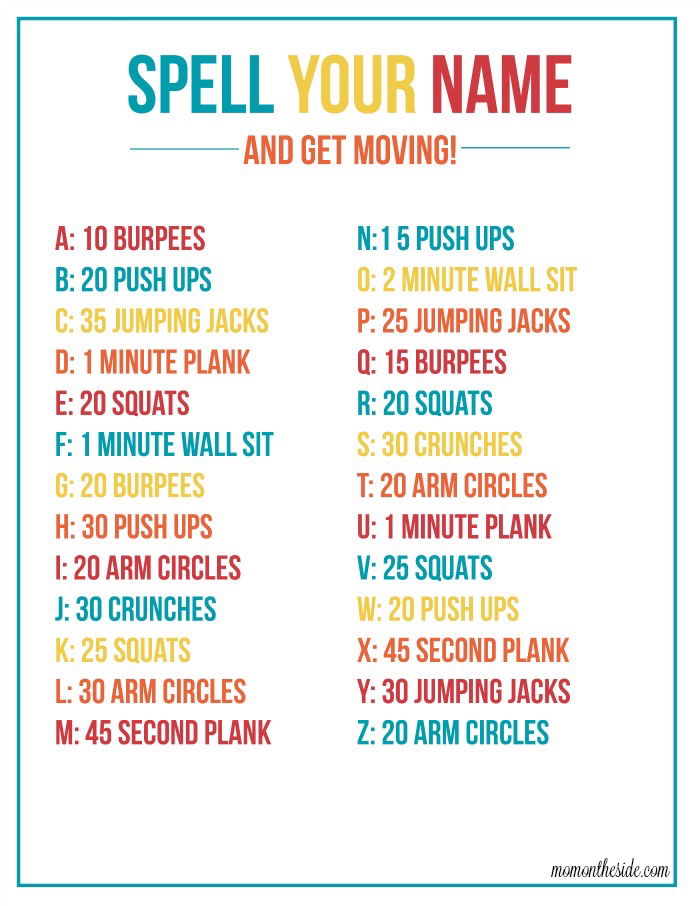 workouts with kids name game