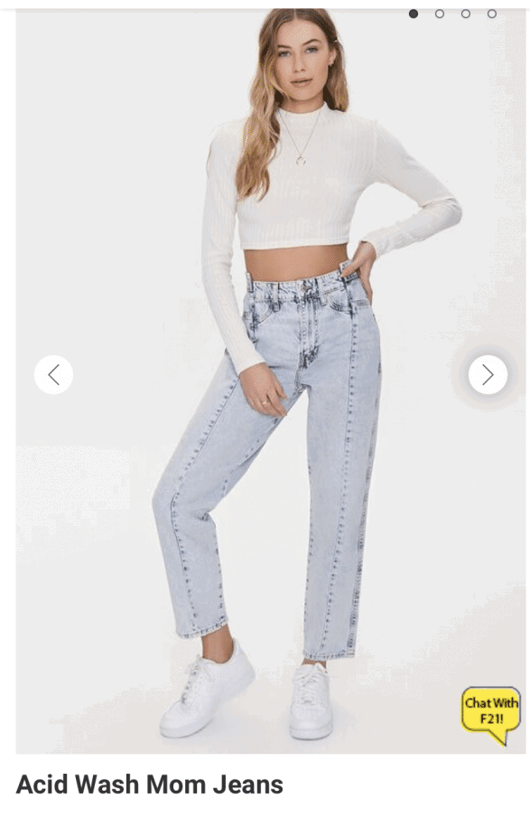 an ad for acid wash mom jeans 