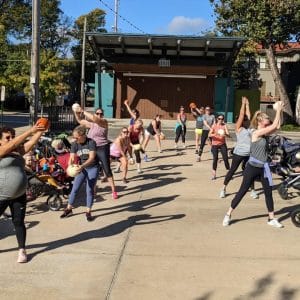 Group of moms exercising together 