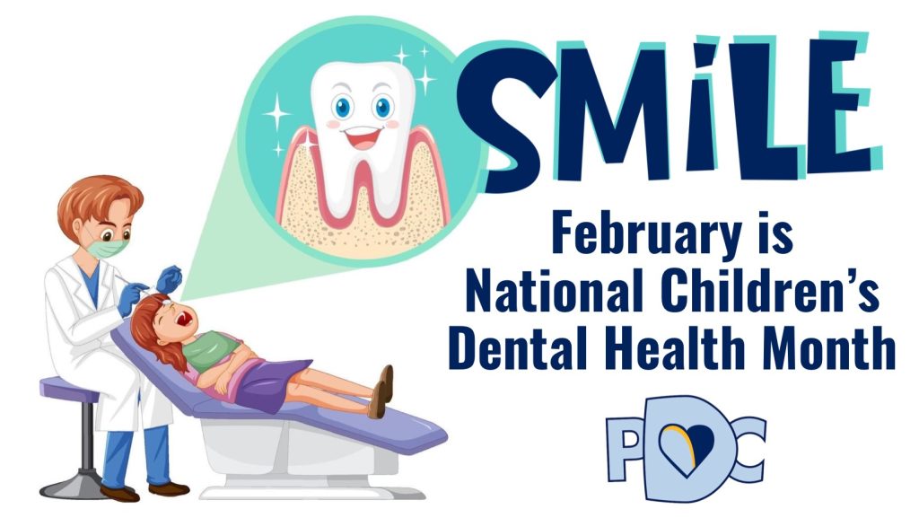 february is national children's dental health month graphic