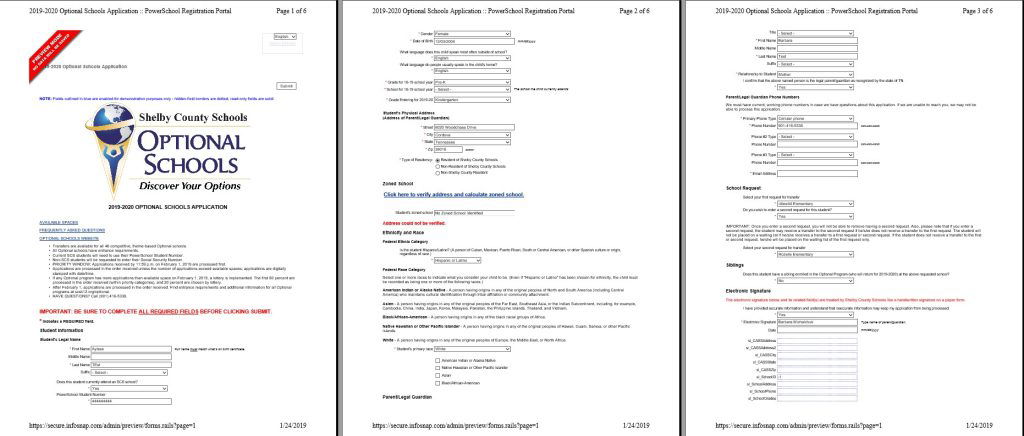 2020 Optional Schools screen