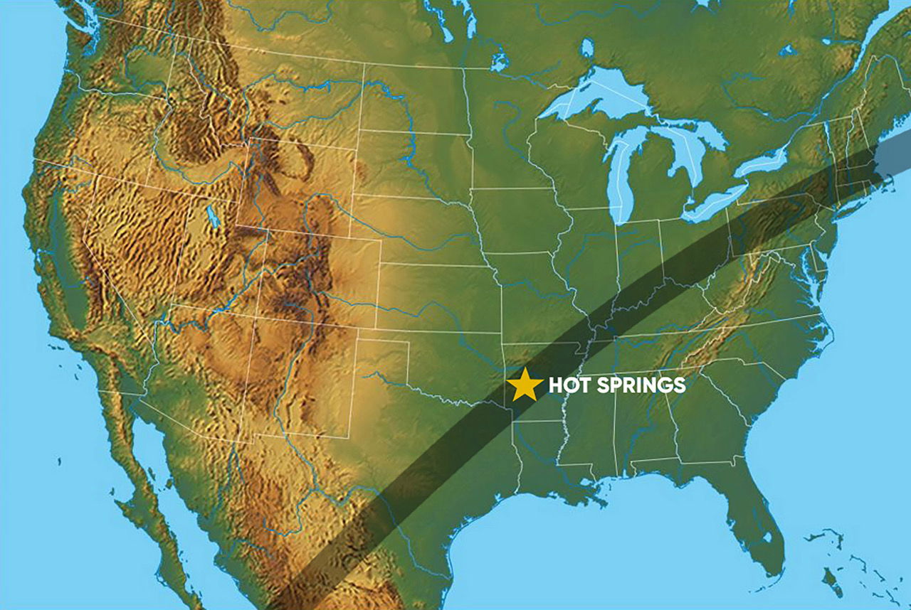 total eclipse time with Hot Springs being right in the middle